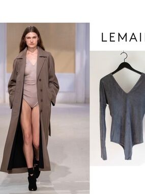 LEMAIRE SS20 Long-Sleeve V-Neck Bodysuit Anthracite Grey Velvet Ssense M NWT